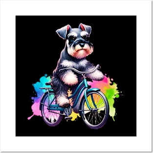 Watercolor Miniature Schnauzer Cycling Posters and Art